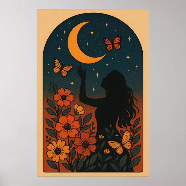Celestial Bloom: Reaching for the Moon Poster (Front)