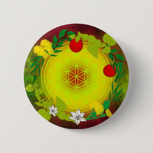 Celestial Bloom – Sacred Geometry Button (Front)