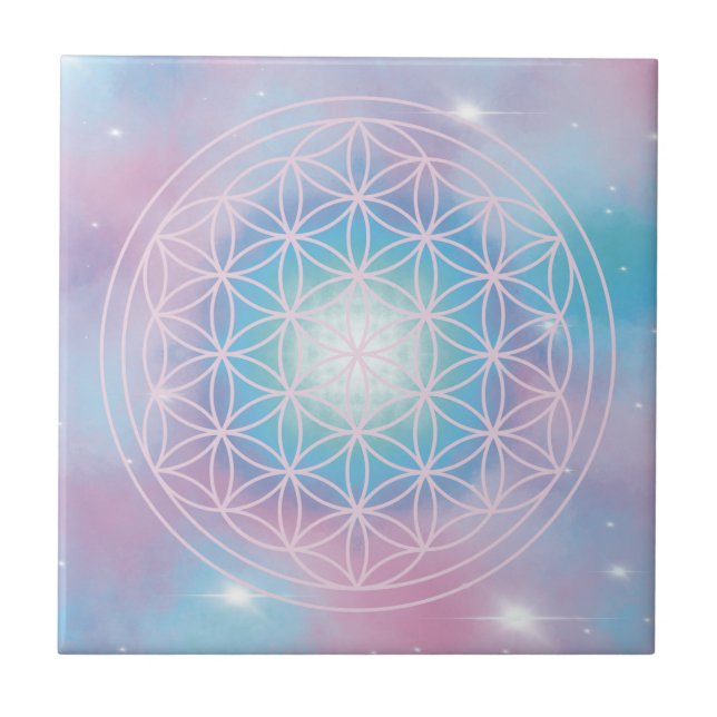 Celestial Bloom – Sacred Geometry Flower of Life Ceramic Tile (Front)