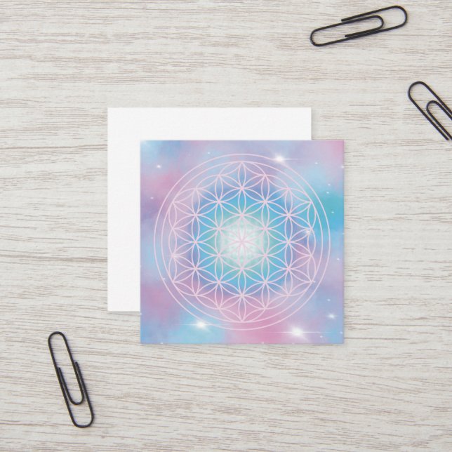 Celestial Bloom – Sacred Geometry Square Business Card (Front/Back In Situ)