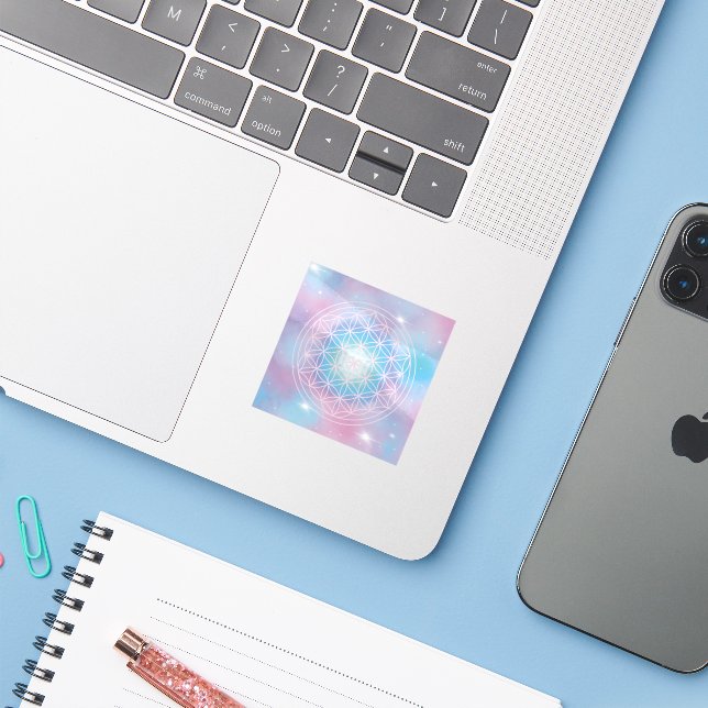 Celestial Bloom – Sacred Geometry Sticker (Laptop w/ iPhone)