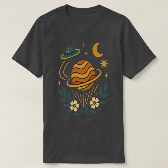 Celestial Bloom – Vintage Cosmos T-Shirt (Design Front)