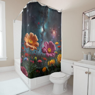 Celestial Blooms: Flowers Under the Milky Way Shower Curtain
