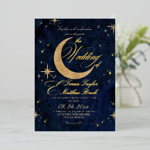 Celestial Blue and Gold Foil Wedding  Invitation