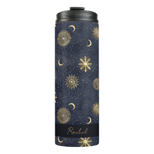 Celestial Blue and Gold Monogram Name Thermal Tumbler