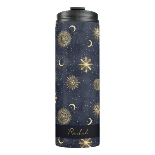 Celestial Blue and Gold Monogram Name Thermal Tumbler