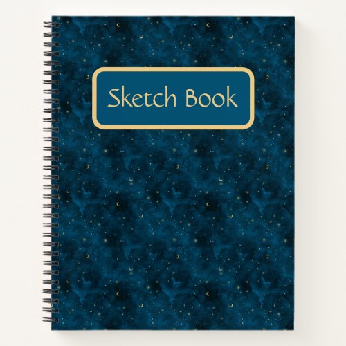 Celestial Blue and Gold Starry Night Sketch Book