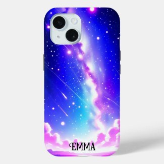 Celestial Blue and Pink Galaxy Custom Name iPhone Case