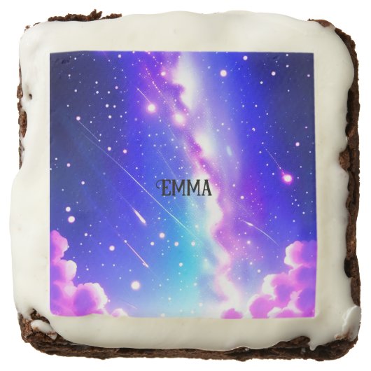 Celestial Blue and Pink Galaxy Custom Name Brownie (Front)