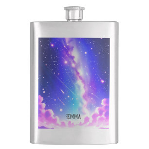 Celestial Blue and Pink Galaxy Custom Name Flask