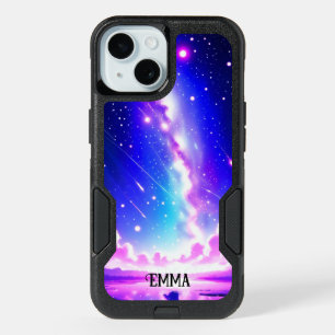 Celestial Blue and Pink Galaxy Custom Name iPhone 15 Case