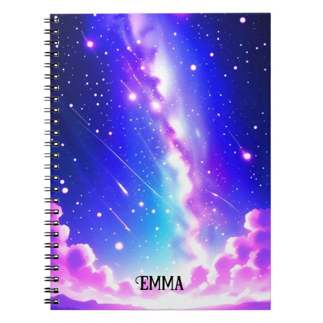 Celestial Blue and Pink Galaxy Custom Name Notebook (Front)