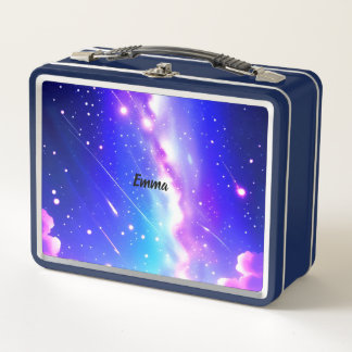 Celestial Blue and Pink Galaxy Custom Name Script Metal Lunch Box