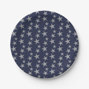 Celestial Blue and Silver Stars Paper Plate
