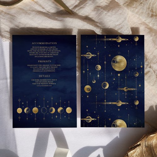 Celestial Blue Gold Crescent Moon Phases Wedding Enclosure Card