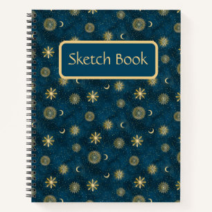 Celestial Blue & Gold Crescent Moon Sketch Book