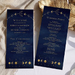 Celestial Blue Gold Crescent Moon Wedding Program<br><div class="desc">Elegant wedding program featuring a beautiful illustration showing moon phases and modern typography.</div>