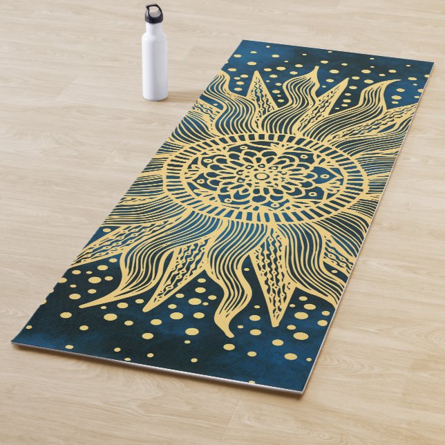 Celestial Blue Gold Mandala Sun Yoga Mat (In Situ)