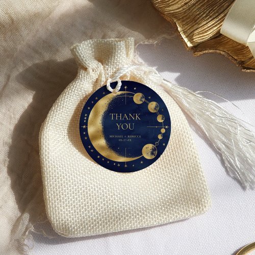 Celestial Blue Gold Moon Phases Wedding Thank You Favor Tags
