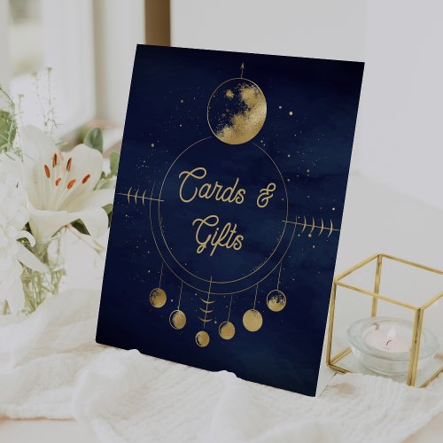 Celestial Blue Gold Moon Wedding Cards and Gifts Pedestal Sign