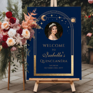 Celestial Blue Gold Quinceañera Birthday Welcome Foam Board