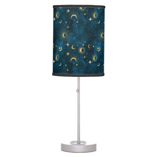 Celestial Blue  Gold Starry Night Crescent Moon Table Lamp