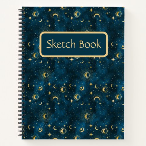 Celestial Blue  Gold Starry Night Sketch Book
