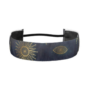 Celestial Blue Gold Sun Moon Stars Athletic Headband