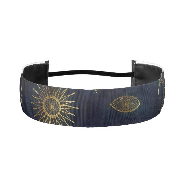 Celestial Blue Gold Sun Moon Stars Athletic Headband (Front)