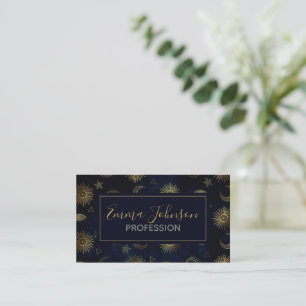 Celestial Blue Gold Sun Moon Stars Business Card
