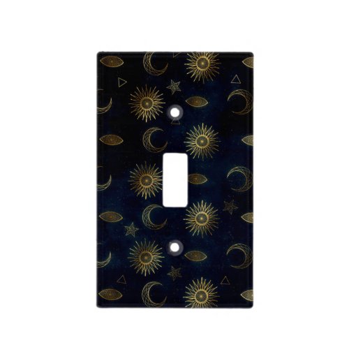 Celestial Blue Gold Sun Moon Stars Light Switch Cover