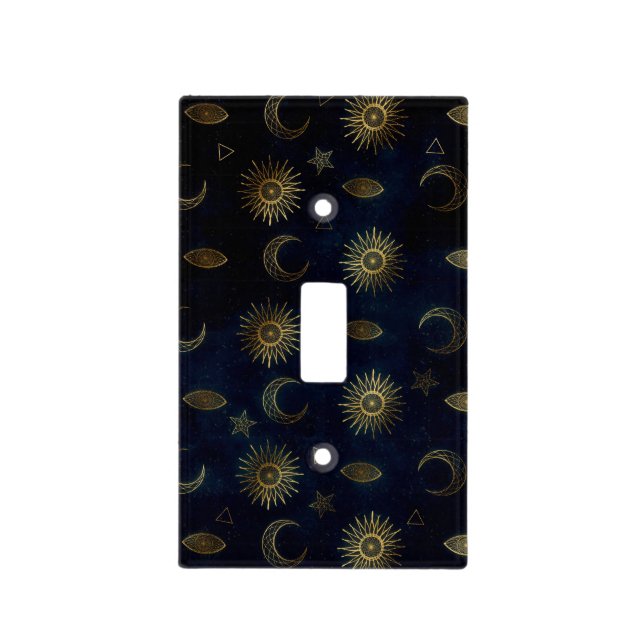 Celestial Blue Gold Sun Moon Stars Light Switch Cover (Front)