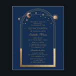 Celestial Blue Gold Sun Moon Stars Quinceañera Flyer<br><div class="desc">Celestial Blue Gold Sun Moon Astronomy Quinceañera Invitations features an elegant gold sun,  moon and stars with a golden frame on a blue background. Inside is your custom Quinceañera invitation information. Personalize by editing the text in the text boxes. Designed for you by Evco Studio www.zazzle.com/store/evcostudio</div>