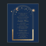 Celestial Blue Gold Sun Moon Stars Quinceañera Flyer<br><div class="desc">Celestial Blue Gold Sun Moon Astronomy Quinceañera Invitations features an elegant gold sun,  moon and stars with a golden frame on a blue background. Inside is your custom Quinceañera invitation information. Personalize by editing the text in the text boxes. Designed for you by Evco Studio www.zazzle.com/store/evcostudio</div>