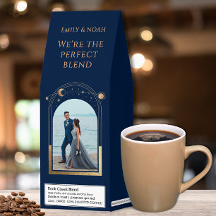 Celestial Blue Gold Sun Moon Stars Wedding Roasted Coffee