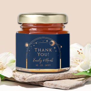 Celestial Blue Gold Wedding Thank You Honey Jar Favors