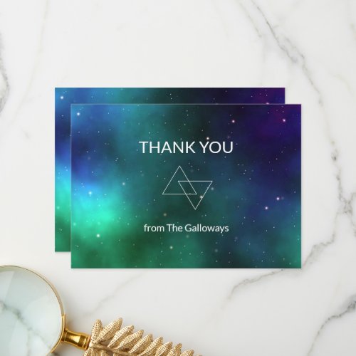 Celestial Blue Green Galaxy Cosmic Minimalist Chic Thank You Card