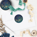 Celestial Blue, Green Wedding Envelope Seal/Favor Classic Round Sticker<br><div class="desc">Elegant wedding sticker with beautiful blue and green watercolor washy print and faux gold foil hand-drawn floral detail and couple's initials. Ideal as an envelope seal or favor label. Part of our " Enchanting Celestial Starry Night Collection" with a variety of coordinating products including envelopes. Visit the entire collection at:...</div>