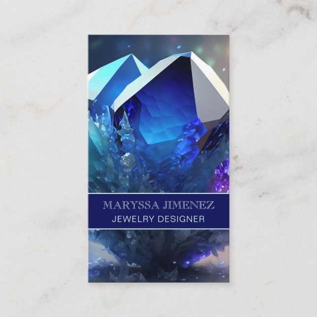 Celestial Blue Magical Mystic Abstract Crystals Business Card (Front)
