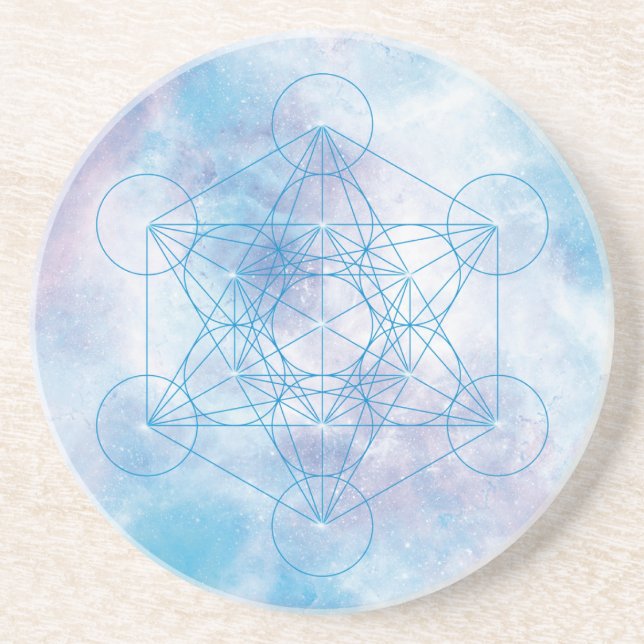 Celestial Blue Metatron’s Cube Sacred Geometry  Coaster (Front)