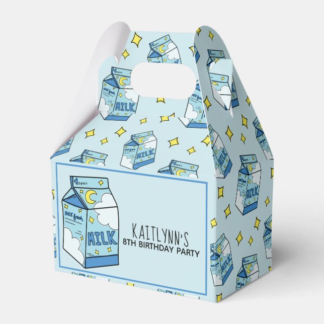 Celestial Blue Milk Carton Pattern Party Favor Boxes (Front Side)