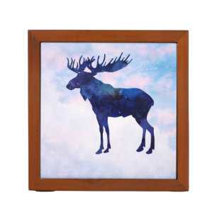 Celestial Blue Moose Silhouette Desk Organizer