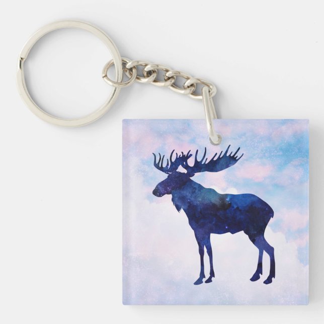 Celestial Blue Moose Silhouette  Keychain (Front)