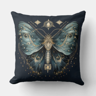 Celestial Blue Moth Witchmas Throw Pillow