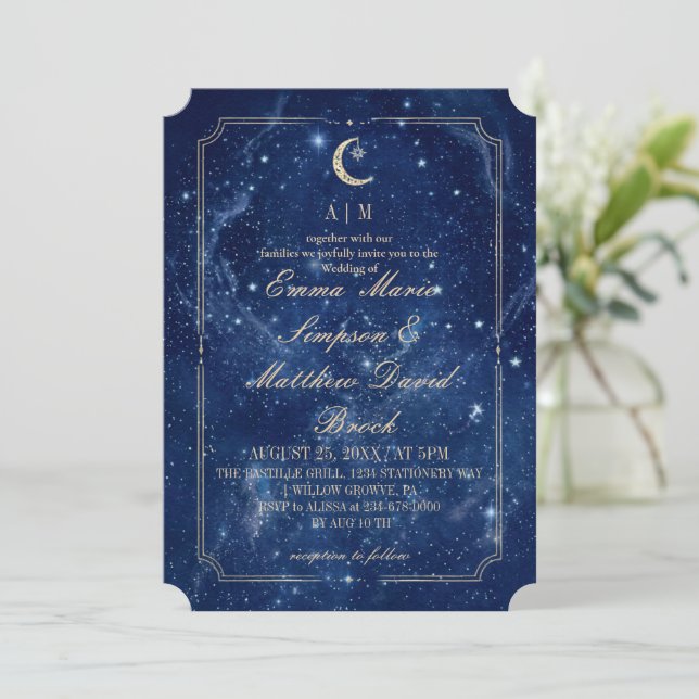 Celestial Blue Mystical Wedding   Invitation (Standing Front)