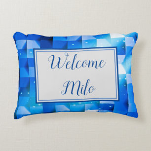 CELESTIAL BLUE PAPER WEAVE WELCOME BABY Customized Accent Pillow