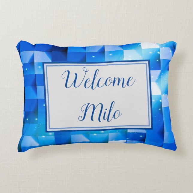 CELESTIAL BLUE PAPER WEAVE WELCOME BABY Customized Accent Pillow (Front)