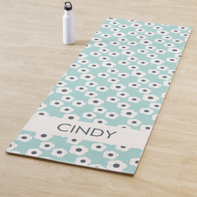 Celestial Blue Personalized Modern Retro Floral    Yoga Mat (In Situ)