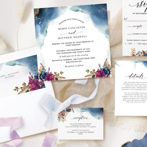 Celestial Blue Purple and Teal Square Wedding Invitation