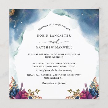 Celestial, Blue Purple and Teal Square Wedding Invitation